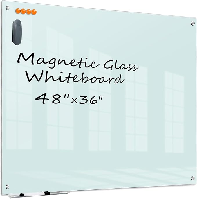 KIZZBY Glass Dry Erase White Board - Magnetic Boards for Wall, 48"x36" Large Frameless Whiteboard for Office, Home & School-DeskLoop Office
