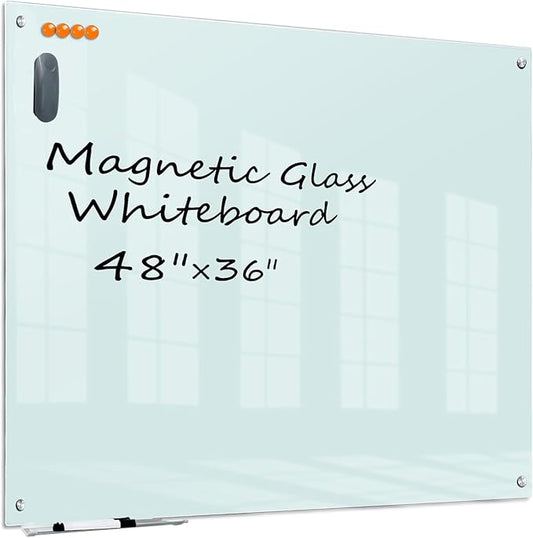 KIZZBY Glass Dry Erase White Board - Magnetic Boards for Wall, 48"x36" Large Frameless Whiteboard for Office, Home & School-DeskLoop Office