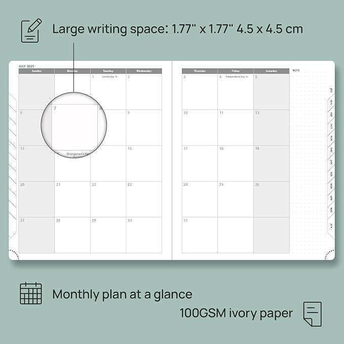POPRUN Planner 2025-2026, (Large 8.5'' x 10.5'' Hard Cover) Academic Calendar (July 25-June 26) Daily Weekly and Monthly Appointment Book with Hourly Time Slots, Monthly Tabs, 100 GSM - Midnight Green-DeskLoop Office