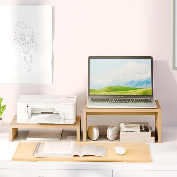 TEAMIX Higher Monitor Stand Riser, Wood Monitor Riser with Storage for Desk Small Monitor Stand TV/Screen/PC/Laptop Riser Computer Stand Desktop Shelf-DeskLoop Office