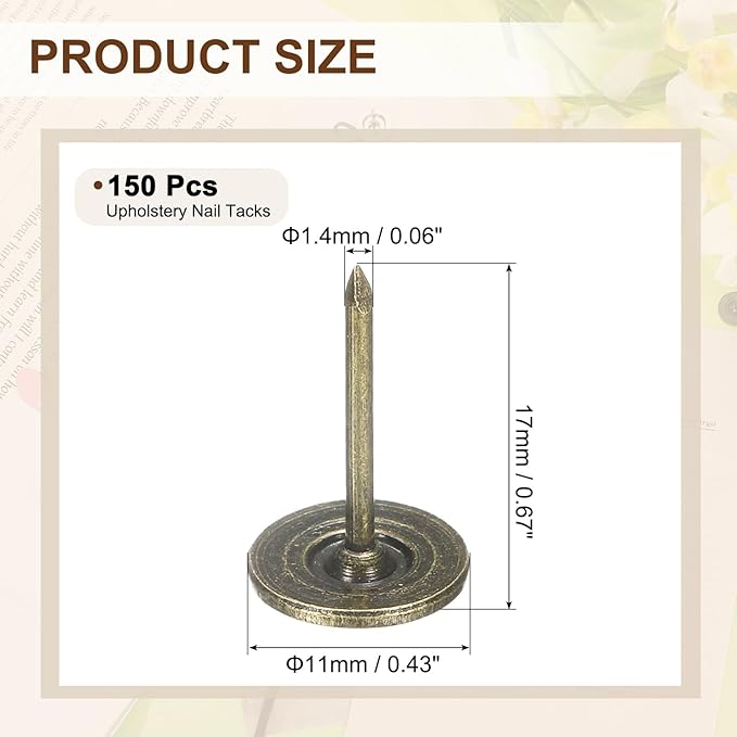 uxcell 150Pcs Upholstery Tacks, 11mmx17mm Flat Head Thumb Tack Decorative Furniture Nails Push Pins for Furniture Sofa Headboards, Bronze-DeskLoop Office