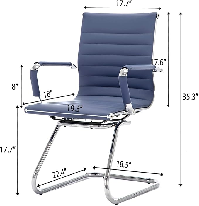 Office Desk Chair No Wheels Set of 4 PU Leather Computer Chairs Mid Back Guest Chairs for School Reception Conference Waiting Room, Navy Blue-DeskLoop Office