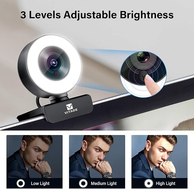 PC Webcam for Streaming HD 1080P, 960A USB Pro Computer Web Camera Video Cam for Mac Windows Laptop Conferencing Gaming Webcam with Ring Light & Microphone-DeskLoop Office