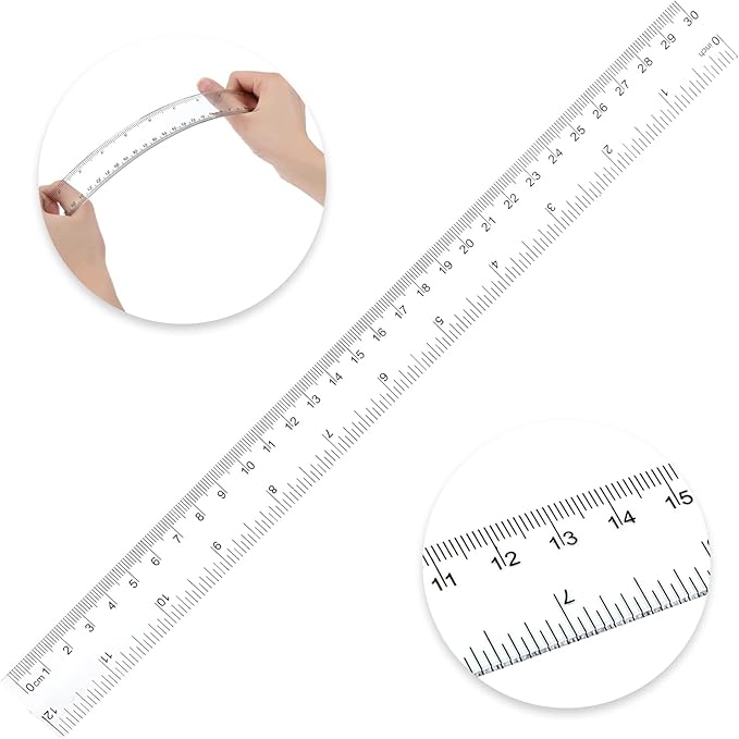 Koogel 40 PCS Plastic Straight Rulers, Plastic Measuring Tool, 12 Inch Shatterproof Clear Ruler Bulk for Classroom with Centimeters and Inches for Student, Kids, School, Office, Home-DeskLoop Office