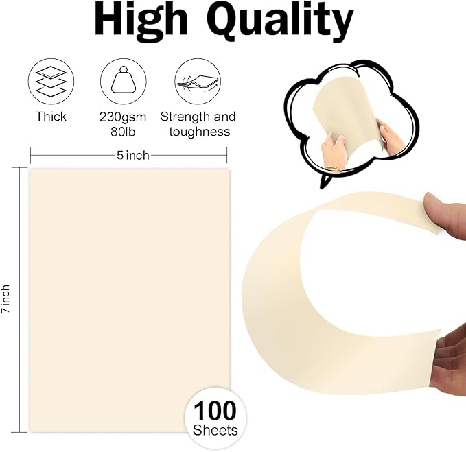 100 Pack Cream Blank Cardstock 5x7 Thick Paper,Goefun 80lb Flat 5 x 7 Card Stock Printable Paper for Invitations, Postcards, Photos, DIY Card Making-DeskLoop Office
