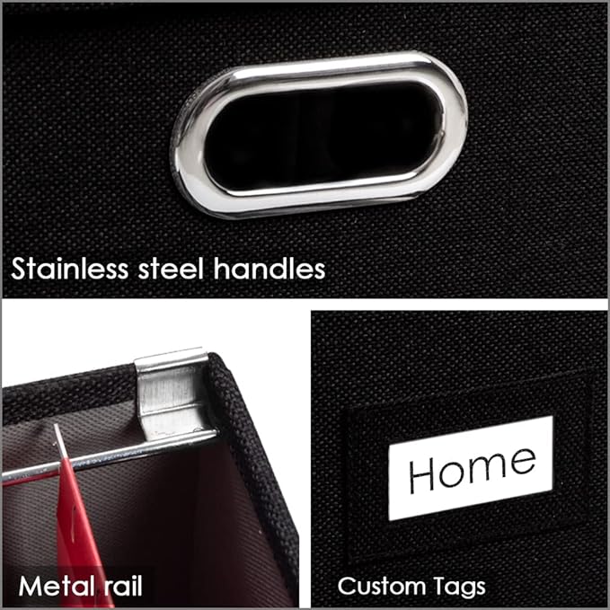 PRANDOM File Organizer Box - Set of 2 Collapsible Decorative Linen Filing Storage Hanging File Folders with Lids Office Cabinet Letter/Legal Size Black (17x14x11.2 inch)-DeskLoop Office