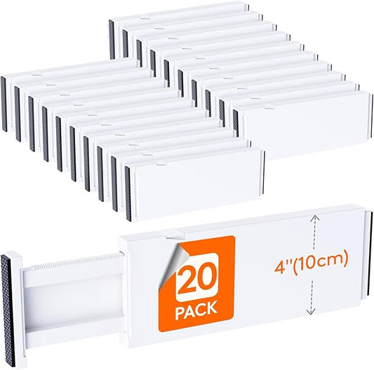 Lifewit 20 Pack Drawer Dividers 4" High, 11-17" Adjustable Dresser Drawer Organizers for Clothes, Expandable Dresser Separators in Bedroom/Bathroom/Kitchen/Vanity/Office Organization and Storage,White-DeskLoop Office