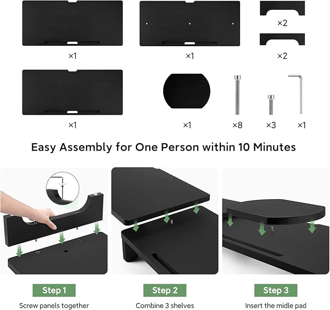 Nnewvante Monitor Stand Riser, 60 inch Large Bamboo Dual Monitor Stand for Desk, 3 Shelves Desktop Screen Riser with Adjustable Length Angle for Computer Laptop PC,Black-DeskLoop Office