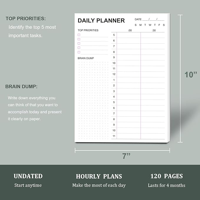 Tiankool To Do List Notepad - Daily To Do List with Priorities, Hourly Scheduler and Notes - Daily Planner Notepad for Work, Study, Appointments, 60 Tear Off Sheets Planning Pad, 7x10 Inch-DeskLoop Office