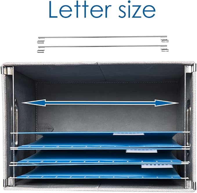 PRANDOM File Organizer Box - Set of 4 Collapsible Decorative Linen Filing Storage Hanging File Folders with Lids Office Cabinet Letter Size Light Grey (14x9.3x10.8 inch)-DeskLoop Office