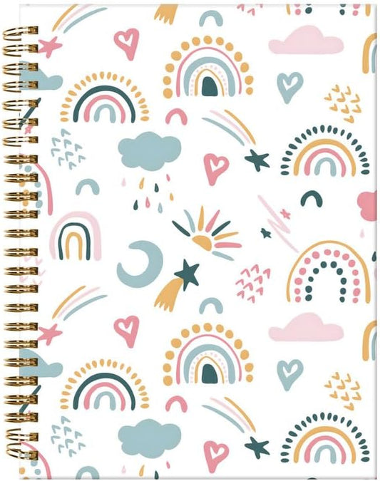 Spiral Journal Notebook,A5 Hardcover Lined Journals for Women Girl 6 x 8.3 in,120 Pages Thick Paper,Cute College Ruled Writing Notebook for Gifts Office Work School(Rainbow Heart)-DeskLoop Office