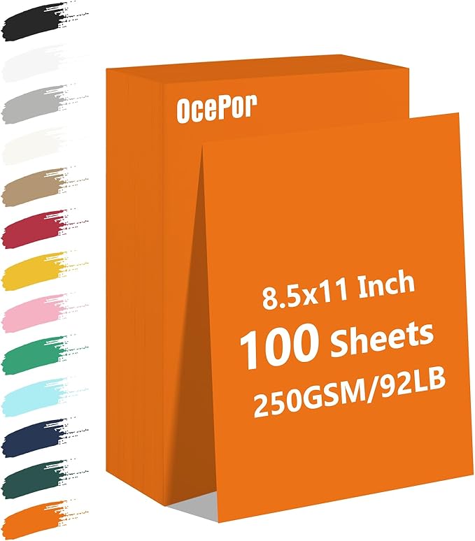 OcePor 100 Sheets Orange Cardstock Paper, Colored Printer Paper 8.5 x 11, Thick Construction for Cards Making, Scrapbook,Office Printing, Invitations, Certificates,DIY Crafting 92 lb/250gsm-DeskLoop Office
