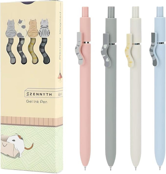 Ddaowanx Cute Cat Pens, 4 Pcs 0.5mm Quick Dry Black Ink Gel Pens Fine Point Smooth Writing Pens, Cat Lover Gifts for Women Men-DeskLoop Office