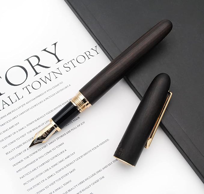 JINHAO 9036 Natural Wood Fountain Pen Handmade Ink Pen (Fine Nib 0.5mm, Ebony Wood)-DeskLoop Office