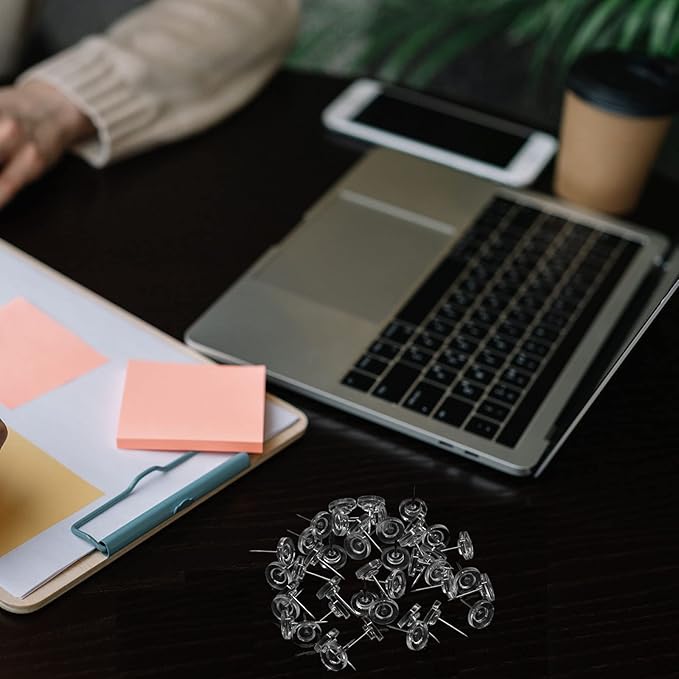 Clear Push Pins,Flat Thumb Tacks for Wall Hangings,60 Count Clear ThumbTacks for Cork Board,Transparent Plastic Head with Steel Point Easy to Inset Map/Photo/Posters/Postcards Office Home Decorative-DeskLoop Office
