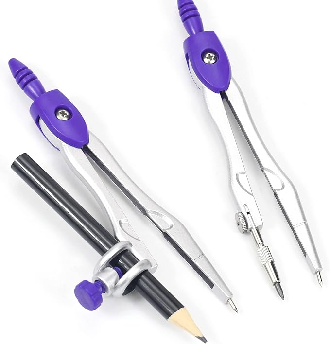 Math Geometry Kit Sets 10 Piece Student Supplies with Shatterproof Storage Box,Includes Rulers,Protractor,Compass,Eraser,Pencil Sharpener,Lead Refills,Pencil,for Drafting and Drawings(Purple)