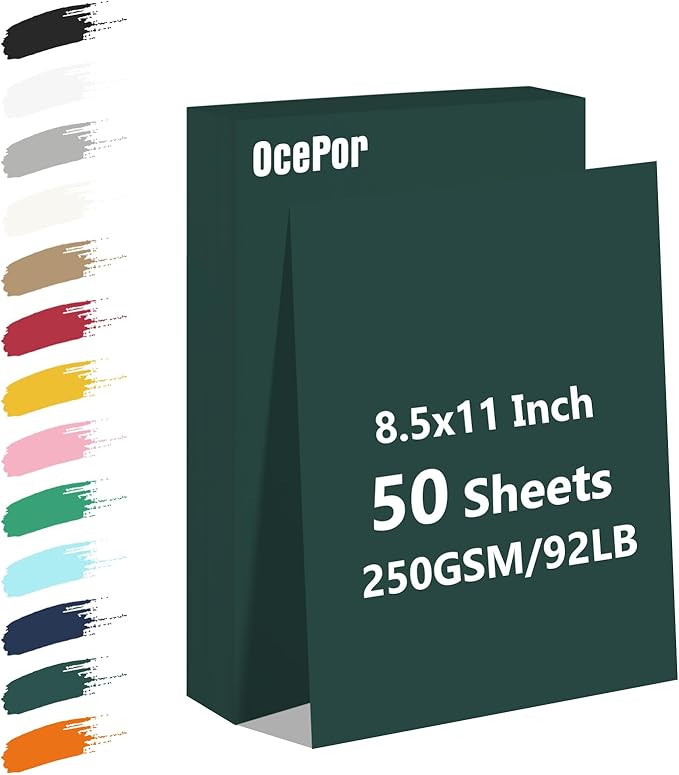 OcePor 50 Sheets Dark Green Cardstock Paper, Colored Printer Paper 8.5 x 11, Thick Construction for Cards Making, Scrapbook,Office Printing, Invitations, Certificates,DIY Crafting 92 lb/250gsm-DeskLoop Office