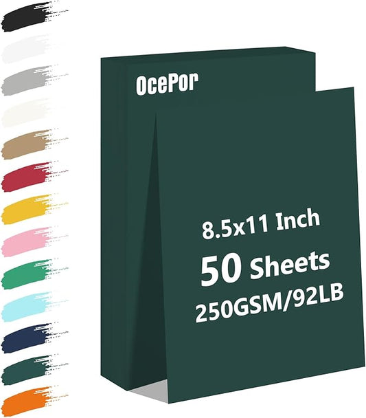 OcePor 50 Sheets Dark Green Cardstock Paper, Colored Printer Paper 8.5 x 11, Thick Construction for Cards Making, Scrapbook,Office Printing, Invitations, Certificates,DIY Crafting 92 lb/250gsm-DeskLoop Office