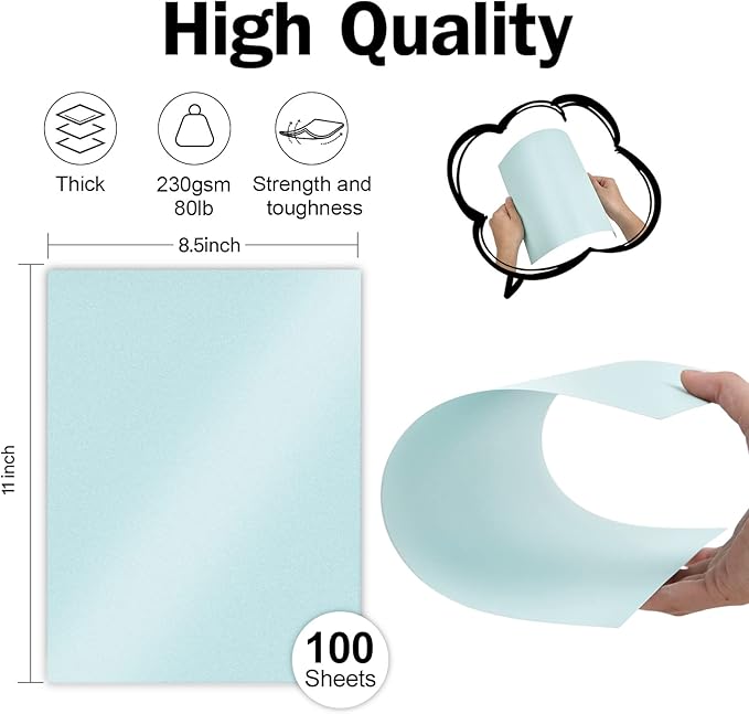 100 Sheets Blue Shimmer Cardstock 8.5 x 11 Metallic Paper, Goefun 80lb Card Stock Printer Paper for Invitations, Weddings, Parties, Showers-DeskLoop Office