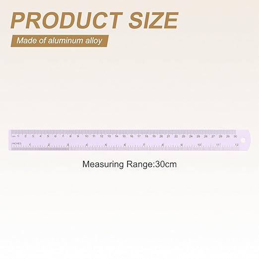 HARFINGTON 2pcs Metal Straight Ruler 30cm Metric SAE Aluminum Alloy Measuring Rulers Scale Tool with Hole for Measure Study Reading Classroom Office, Purple-DeskLoop Office