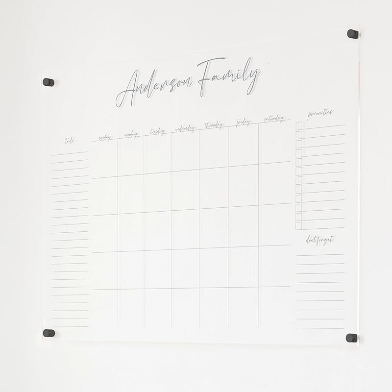 Personalized Clear Acrylic Calendar for Wall, Calendar Whiteboard for Wall, Dry Erase Wall Calendar, Wall Calendar Organizer System for Home (Cursive, Grey, 38"W x 26"H)-DeskLoop Office