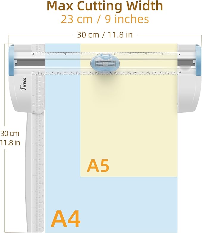 Firbon 3-in-1 Paper Cutter, 9" Compact A5 Paper Trimmer with Straight Cut, Scoring & Perforating Blades for Cardstock, Scrapbooking, Crafting, Labels & Home Office (Blue)-DeskLoop Office