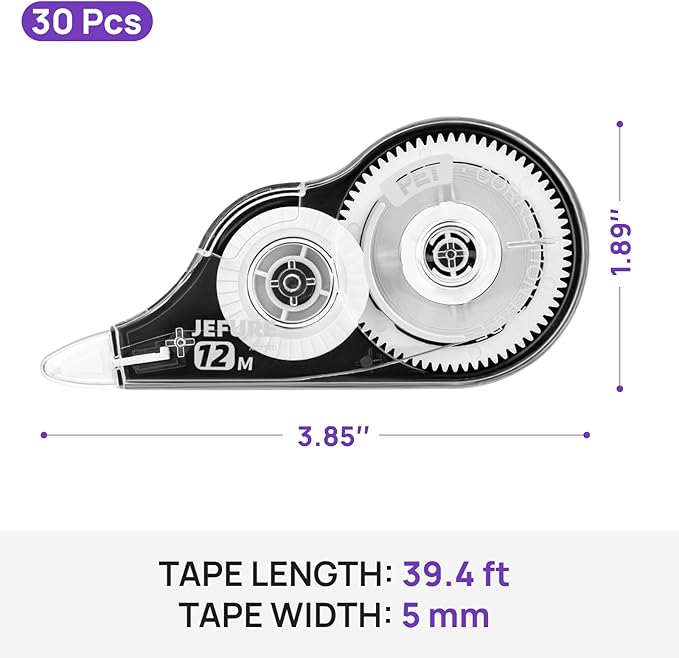 30 Pcs Correction Tape, 39.37 Ft White Wrong Out Tear-Resistant Bulk, Instant Corrections Easy to Use Applicator for School, Office, Note Taking, Journal (Tape Width 0.2 in,Clear)