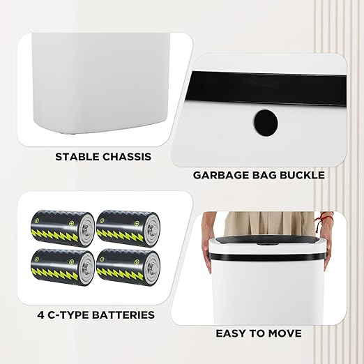 PayLessHere 13 Gallon Trash Can Kitchen Trash Can Automatic Garbage Can with Lid Touch Free High-Capacity Motion Sensor for Kitchen Bedroom Bathroom Office Wateproof Trash Bin (3, White)-DeskLoop Office