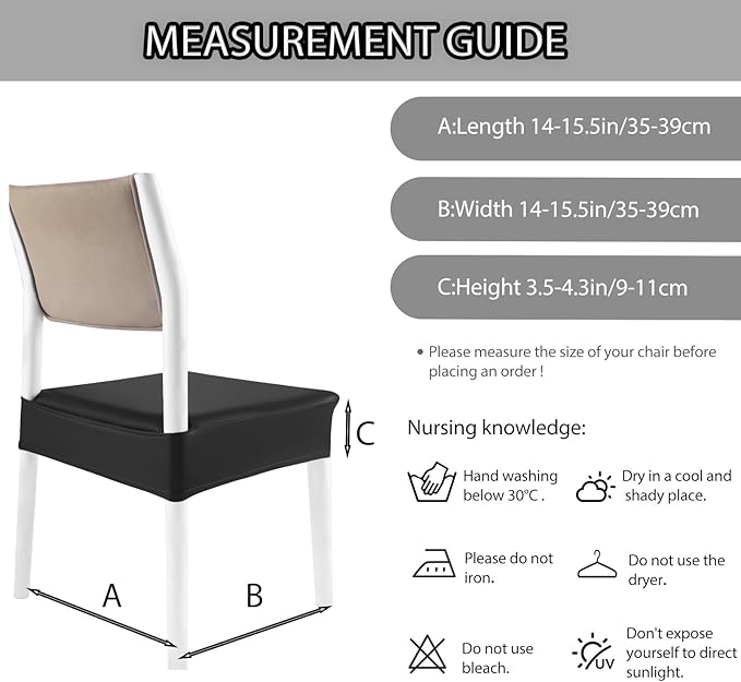CWK Waterproof PU Leather Dining Chair Covers Set of 2-Stretchable Chair Seat Slipcovers, Removable & Washable Protector for Dining Room,Home,Office,Wedding,Rear Covers (PU-Black)-DeskLoop Office