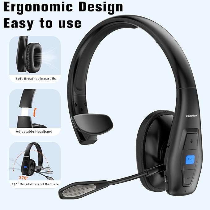 Conambo Noise Cancelling Bluetooth Headset V5.1, 35Hrs HD Talktime CVC8.0 Dual Mic Hands-Free Wireless Headset, Bluetooth Headphones with Mute Button for Cell Phones Business Home Office Trucker-DeskLoop Office