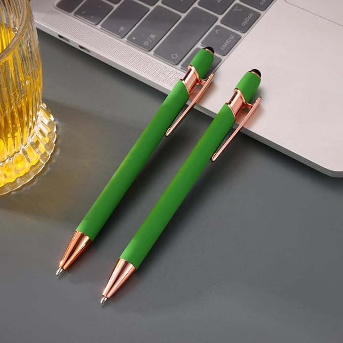 12 PCS 2 in 1 Stylus Ballpoint Pen with Stylus Tip, 1.0 mm Black Ink Metal Pen Stylus Pen for Touch Screens (Light Green)-DeskLoop Office