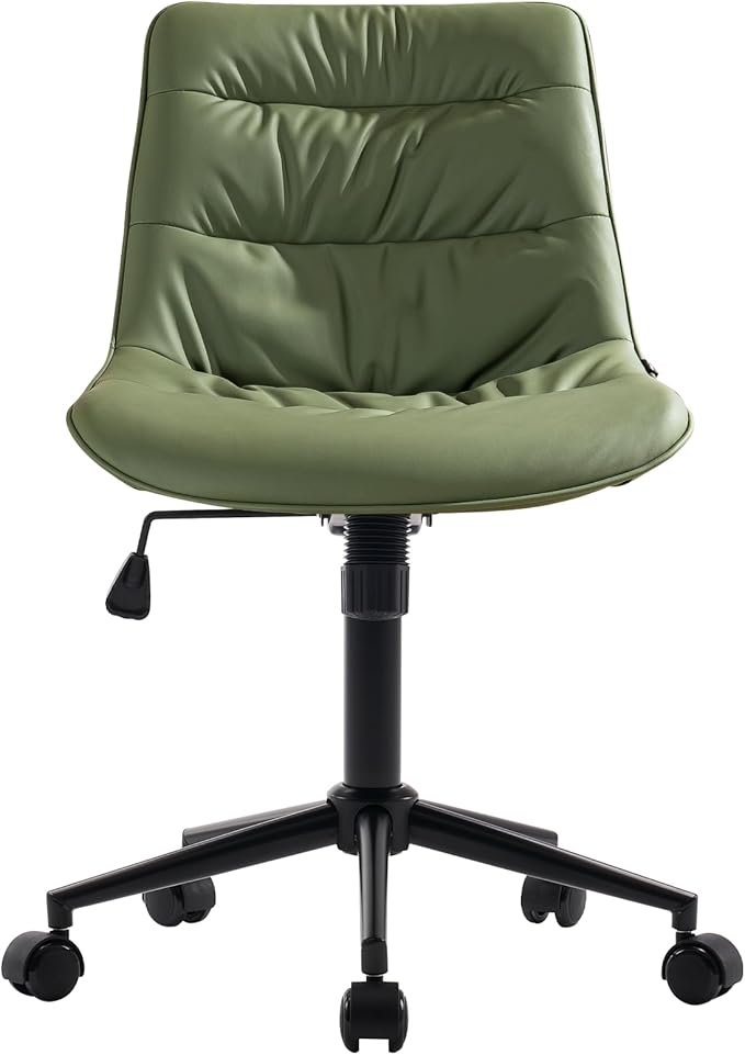 Kidol & Shellder Faux Leather Office Chair, Adjustable Swivel Height Task Chair, Rolling Wheels & Soft Backrest - Armless Ergonomic Desk Chair for Home, Office,Vanity,Gaming(Bean-Green)-DeskLoop Office