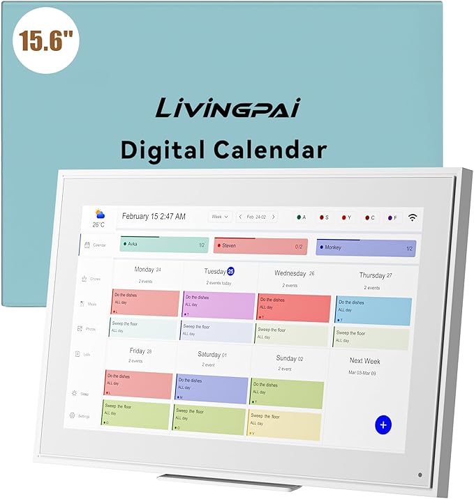 15.6-inch Wall Digital Calendar,2025 Smart WiFi Calendar & Chore Chart,Full HD Touchscreen Interactive Display for Family Schedules-Wall/Desk Mountable Planner,Meeting Reminders & Deadline Tracking-DeskLoop Office