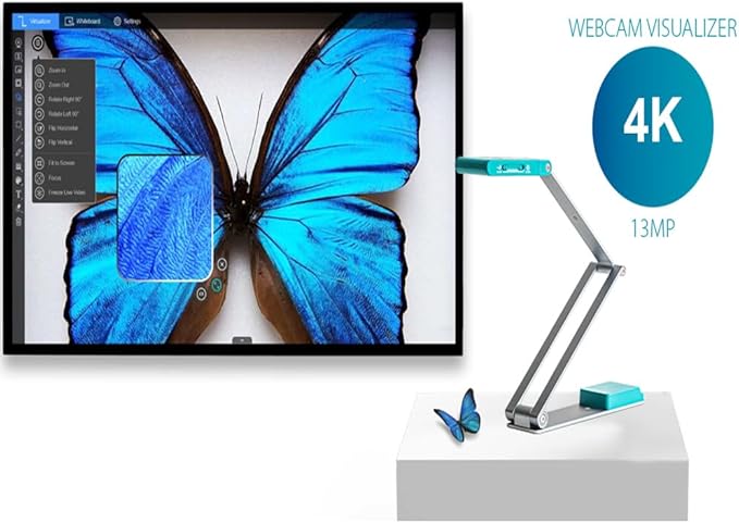 IRIScan Visualizer Webcam Document Camera v7:4K UltraHD-13MP,4in1,Free Readiris PDF OCR,visualizer,Scanner A3,Portable Scanner,Web Conferencing,Distance Learning,AI Micro,Led,USB,WinMac-DeskLoop Office