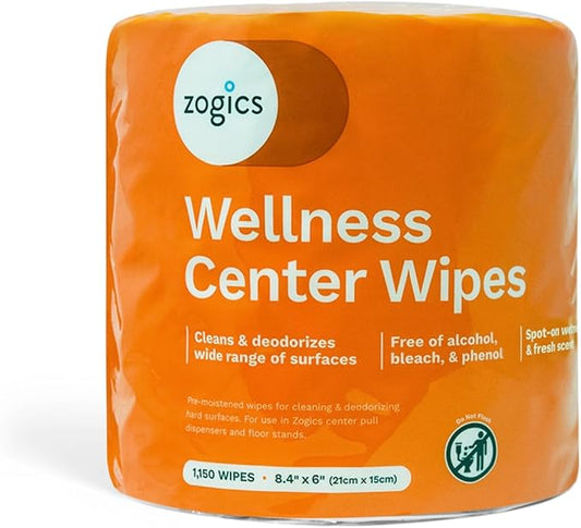 Zogics Wellness Center Cleaning Wipes – Gym Wipes for Cleaning Surfaces and Equipment, Durable and Safe Pre-Saturated Wet Wipes (1 Roll of 1,150 Wipes)-DeskLoop Office
