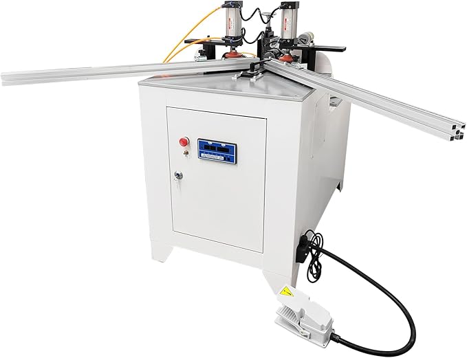 45° Corner Cutting And Punching Machine 220V 5-40mm Drilling Depth with 2 Spindles 8-inch Alloy Saw Blade Woodworking Drilling Tool for Wood Aluminum 1.5KW-DeskLoop Office