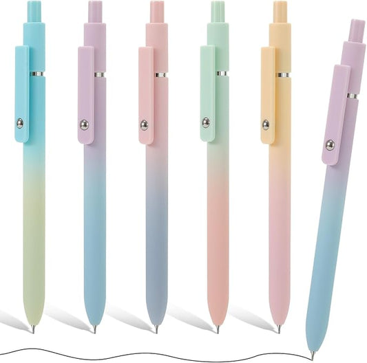 Gel Pens, 5Pcs Smooth Writing Medium Point 0.7mm Pens for Journaling, Black Ink Cute Stationary Office Desk Accessories, Aesthetic School Office Supplies for Women (5Pcs Gradient-Black Ink)-DeskLoop Office