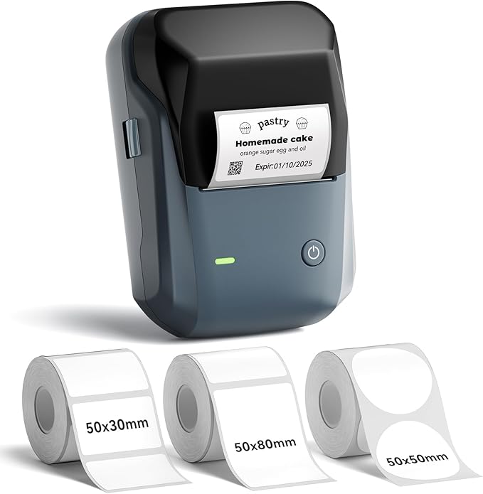 NIIMBOT B1 Label Maker, Bluetooth Portable Thermal Printer Machine with Large Waterproof Tape and Multiple Templates for Small Business,Office,Home,School, 2 Inch (Blue, 1 Printer+3 Roll Label)-DeskLoop Office