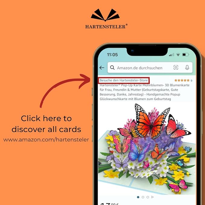 Hartensteler® Butterflies in Nature Pop Up Card - 3D Butterfly Card for Wife, Girlfriend & Mother (Birthday Card, Get Well, Thank You, Anniversary)