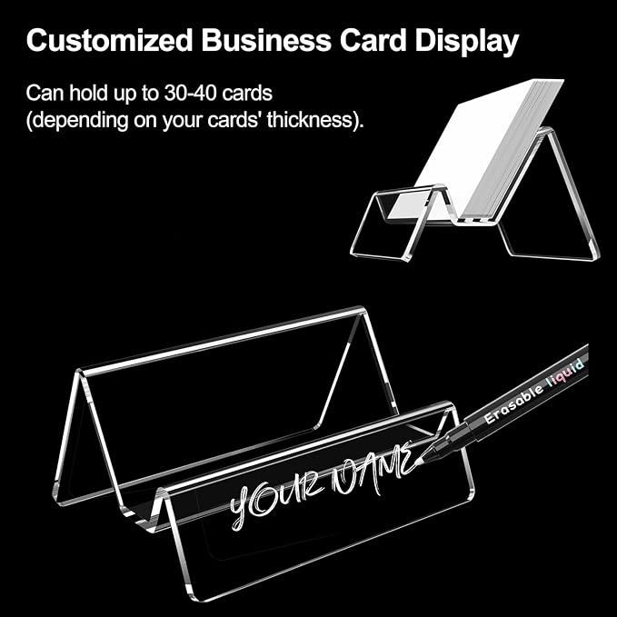 Acrylic Business Card Holder for Desk & Counter, Business Card Holder Display, Clear Business Card Stand, Business Cards Holder Stand, Desktop Plastic Name Card Organizer, 3 Pack-DeskLoop Office