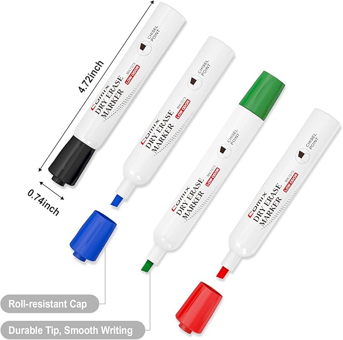 Comix Dry Erase Markers, Chisel Tip White Board Markers, 36 Bulk 4 Assorted Colors Low Odor Markers for Teachers Office & School Supplies-DeskLoop Office
