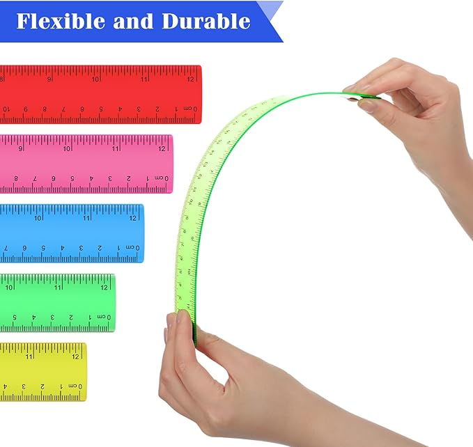 Zonon 50 Pcs 6 Inch/12 Inch Plastic Rulers Bulk Flexible Straight Rulers with Inches Centimeters First Day of School Gift Students Back to School Office Home Supplies(Clear Colorful,12 Inch)-DeskLoop Office