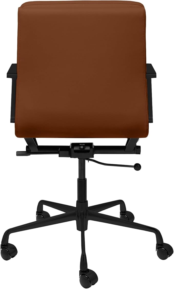Laura Davidson Furniture SOHO II Padded Management Office Chair - Mid Back Desk Chair with Arm Rest, Swivel & Cushion Availability, Made of Faux Leather, Brown with Black Frame, Computer Chair-DeskLoop Office
