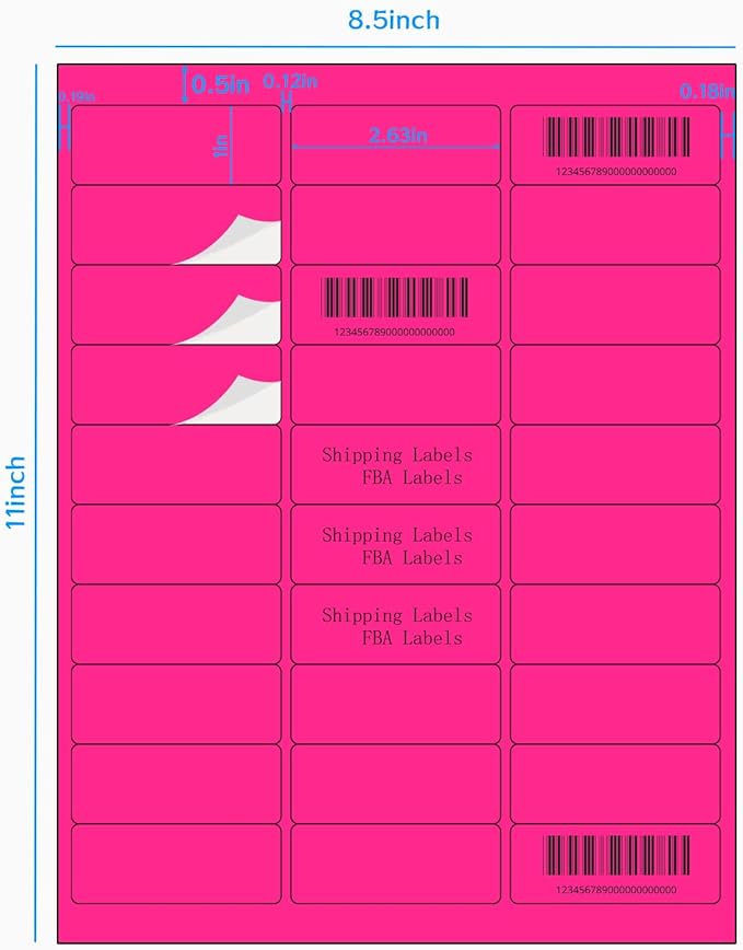 STARLIBOO 1" x 2-5/8" Address Labels- 600 Neon Color Fluorescent Stickers for Laser/Ink Jet Printer mailing Labels 8.5"×11"- Fluorescent Pink-DeskLoop Office