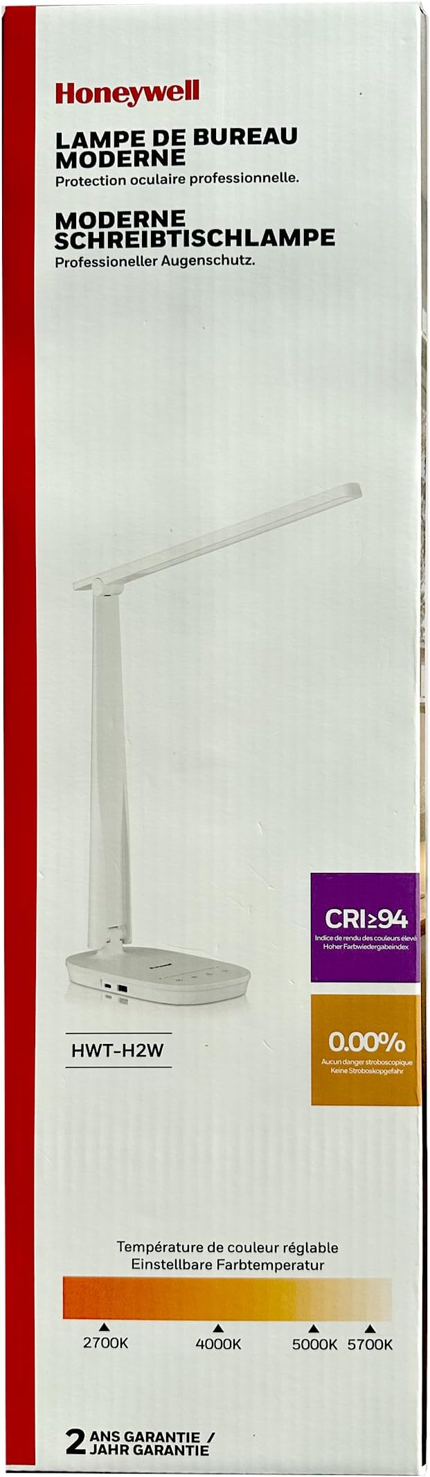 HONEYWELL LED Desk Lamp - HWT-H2 Sunturalux™ Eye-Caring Foldable Desk Light with USB A+C Dual Charging Port 4 Color Modes Dimmable Table Lamp for Home Office Bedroom Reading Study Work - White-DeskLoop Office