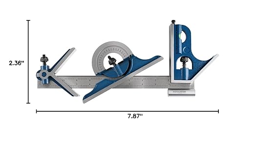 Accusize Industrial Tools 12'' 4 Combination Square Ruler Set Protractor Satin, 4-R Graduation, 0000-8101-DeskLoop Office