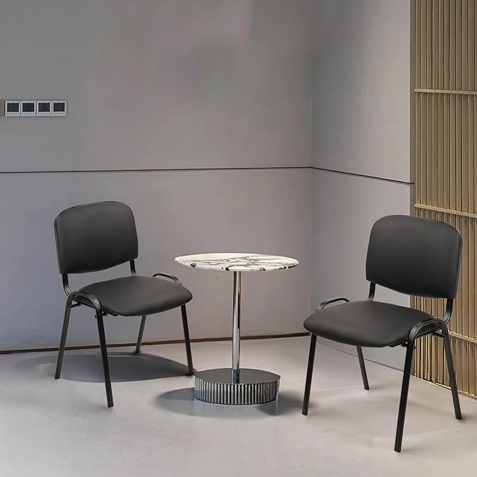 CLATINA Stacking Waiting Room Chairs, PU Leather Armless Office Guest Chair with Metal Frames, Stackable Conference Room Chairs No Wheels for Reception Lobby Side Meeting Training School, Black-DeskLoop Office