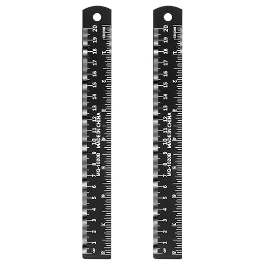 HARFINGTON 2pcs Metal Straight Ruler 20cm Metric SAE Aluminum Alloy Measuring Rulers Scale Tool with Hole for Measure Study Reading Classroom Office, Black-DeskLoop Office