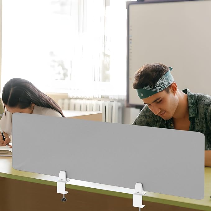 Desk Divider 4 Pcs Desk Privacy Panel 47.2''L x 15.8W'' Office Partitions Grey Acrylic Panel Pack of 4 Desk Divider Partition with Adjustable Universal Base Brand: Yeaborn-DeskLoop Office