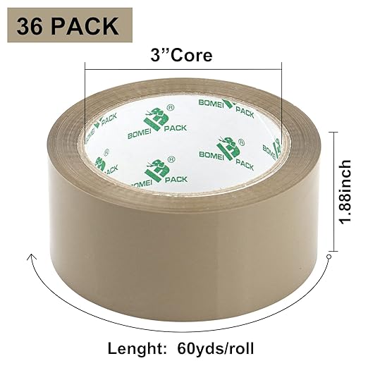 BOMEI PACK 36Rolls Brown Packing Tape with Dispenser, Box Packing Tape Rolls for Packaging, Shipping and Moving, 2.4Mil 1.88 Inch x 60 Yard-DeskLoop Office